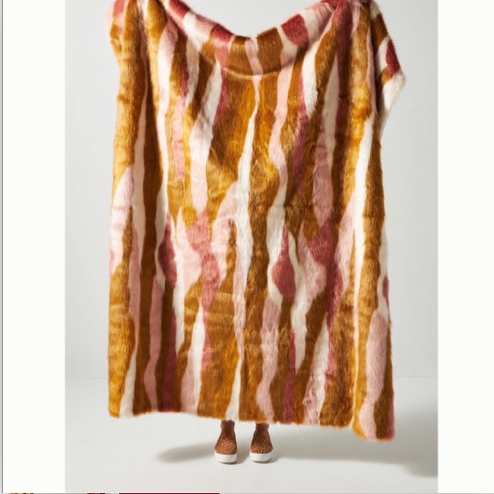 Anthropologie Fauna Faux Fur Throw Ochre Blanket